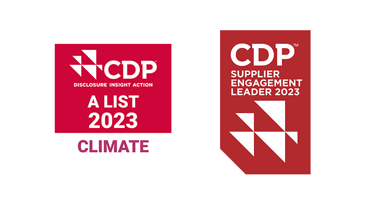 logo : CDP CLIMATE A LIST 2023, CDP SUPPLIER ENGAGEMENT LEADER 2023